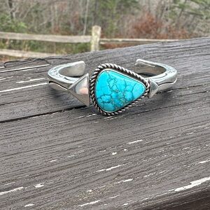 Navajo Albert Lee High Grade Kingman Turquoise & Sterling Silver Cuff Bracelet